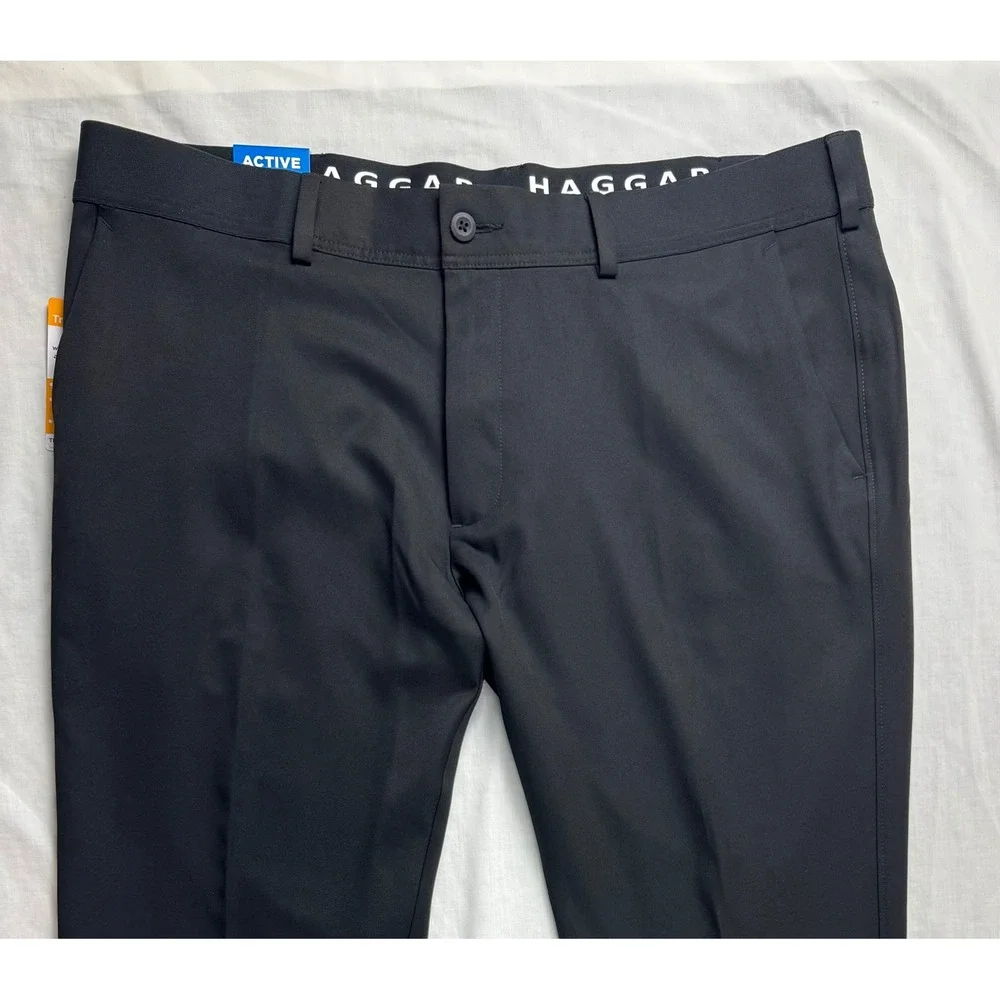 Haggar Mens 365 Modern Flex Pant Black Straight‎ Fit 42W X 30L Gabardine